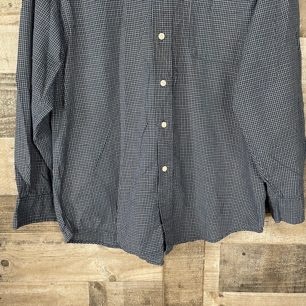 Vintage Y2K Basic Editions Shirt Blue Plaid Button Front Long Sleeve 90s Pocket - Picture 3 of 6